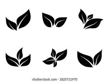 Black leaf nature flat icon set vector isolated on white background