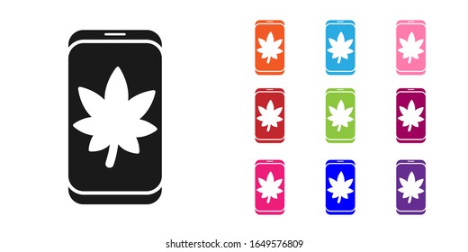 Black Leaf on mobile phone screen icon isolated on white background. Set icons colorful. Vector Illustration