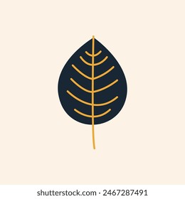Hoja negra con venas naranjas Imagen plana vívida. Perfecto para diferentes tarjetas, textiles, Sitios web, App 