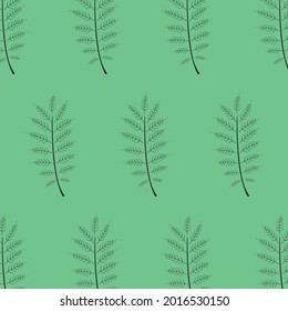 Black leaf patterns on green background, vector decorative textile