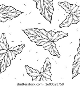 black leaf seamless pattern isolated white background, vector illustration