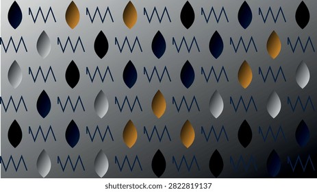 Black leaf shapes and blue zigzag lines on a minimalist grey background