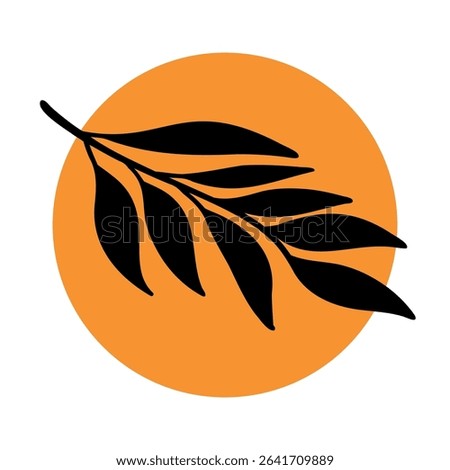 A black leaf silhouette against an orange circular background. The design is simple and modern, suitable for various creative projects.