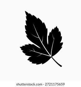 Icono de Vector de silueta de hoja negra con venas detalladas sobre fondo blanco