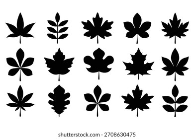Black leaf silhouettes on white background leaves