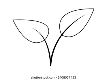 Black leaf sprout icon on white background.
