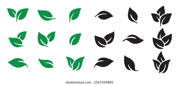 Black leaf vector. Leaves of trees and plants, Leaves icon Collection. Natural, eco, bio. Vector illustration EPS 10