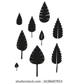 Black leaf vector. Silhouette tree shape. Monochrome botany form. Nature foliage symbol.
