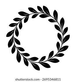 Black Leaf Wreath Design Element on White Background Elegant Botanical Circle Frame Illustration Vector Illustration