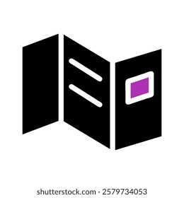 Black leaflet with two line and purple square icon