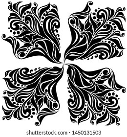 Black leafs doodle on white background,tattoo pattern,line art .