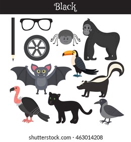 Black. Learn the color. Education set. Illustration of primary colors. Vector illustration