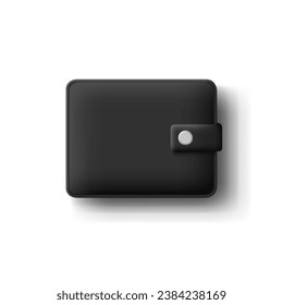 Black leather 3D wallet with a clasp. View from above. The object on a white background for the concepts of finance, business, cash settlement, and saving money.