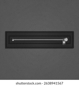 Black leather background with a closed metallic zipper on a stitched label - eps10 