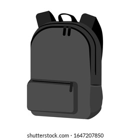 vista frontal de la mochila de cuero negro. Bolsa de estudio con ortopedia en diseño moderno casual. simulación del concepto de estudio. ilustración vectorial