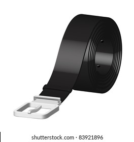 Black leather belt with metallic buckle