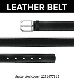 Black leather belt with texture vector