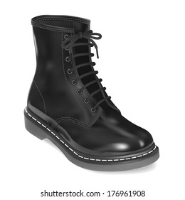 Black leather boot. Vector illustration. 