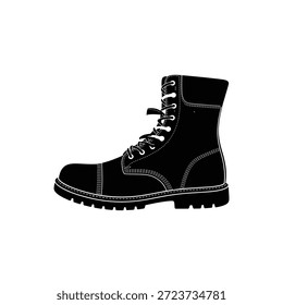 Schwarzer Leder-Kampfstiefel mit Schnürsenkeln und robuster Sohle auf weißem Hintergrund