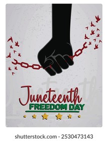 Schwarze Lederhand bricht die Kette. Tag der Emanzipation in Amerika. Juneteenth Konzept. Flache Vektorgrafik.