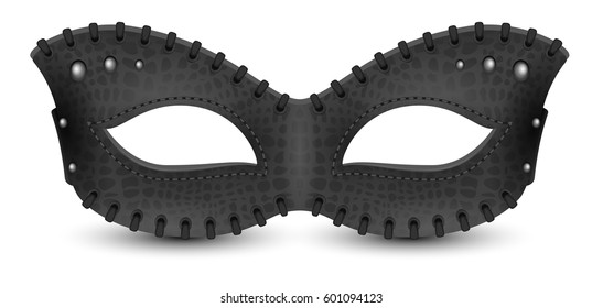 Black leather mask with rivets. Isolated on white vector illustration