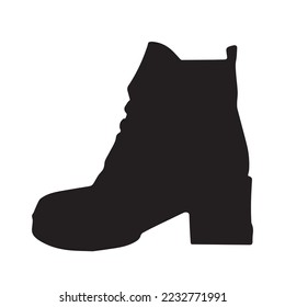 Black leather modern ankle boots vector icon silhouette. Pictogram shoes illustration with simple flat shape isolated on plain white background.