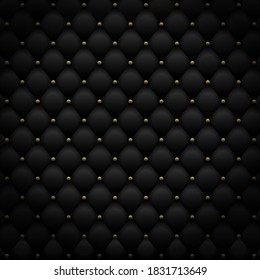 Schwarzes Ledermuster mit goldenem Metall. Luxuriöser Hintergrund. Vektorgrafik