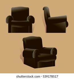 Black leather reclining chair, vector, isolated