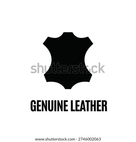 A black leather shield logo emblem with bold genuine leather text below it, simple design, isolated on white