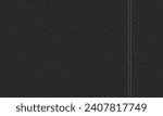 Black leather texture. Leather with stitches. Leather background.