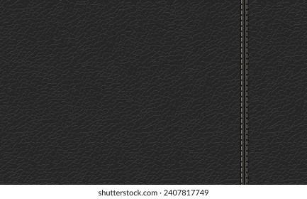 Black leather texture. Leather with stitches. Leather background.