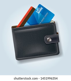 Black leather wallet with bank cards/ Isolated vector illustration