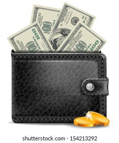 Black leather wallet with money