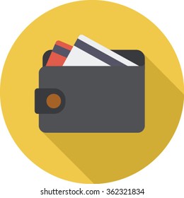 Black leather wallet with two credit cards flat icon