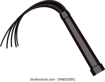 Black leather whip. Vector illustration isolated on white background.