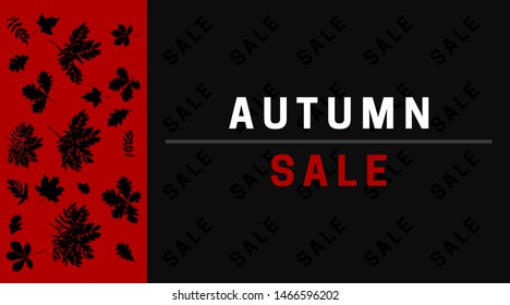 Black leaves and branches on red and black background with white text autumn