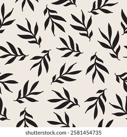 Black Leaves Decorative seamless pattern. Repeating background. Tileable wallpaper print. 