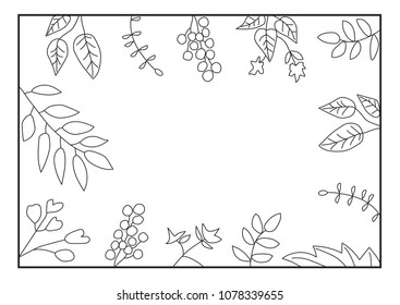 Black leaves frame background. Vector illustration.