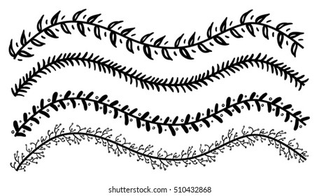 Black leaves lines borders on white borders
