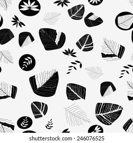 Black leaves on a white background. Seamless.