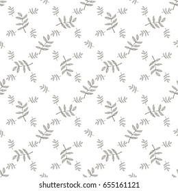 The black leaves on white background. Seamless pattern. Suitable for packing, Wallpaper, printing, cosmetics, Soaps. Vector illustration