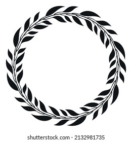 Black leaves round ornament. Decorative retro frame
