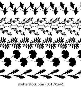 Black leaves seamless border. Vector illustration for your design