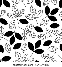 Black leaves seamless pattern. Floral texture. Vector illustration.