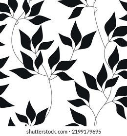 Black leaves seamless pattern vector. Abstract graphic ivy branches floral backdrop illustration. Wallpaper, background, fabric, textile, print, wrapping paper or package design.