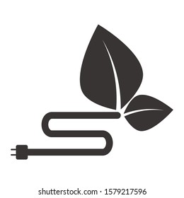 Black leaves with wire and electric fork. The concept of alternative green renewable energy isolated on a white background. Vector template, icon or symbol