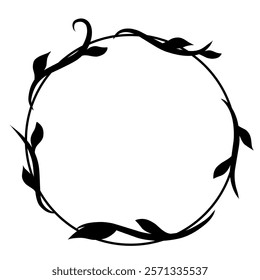 Black leaves wreath circle frame graphic vector illustration
