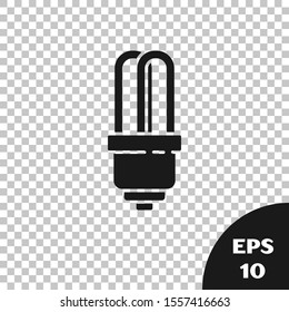 Black LED light bulb icon isolated on transparent background. Economical LED illuminated lightbulb. Save energy lamp.  Vector Illustration