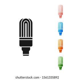 Black LED light bulb icon isolated on white background. Economical LED illuminated lightbulb. Save energy lamp. Set icons colorful. Vector Illustration