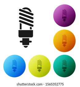 Black LED light bulb icon isolated on white background. Economical LED illuminated lightbulb. Save energy lamp. Set icons colorful circle buttons. Vector Illustration